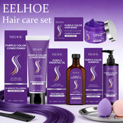 Hoegoa Purple Hair Nourishing Mask Cover Gray Hair Fade Yellow Non-irritating Restore Gloss Smoothing Hair Conditioner Set