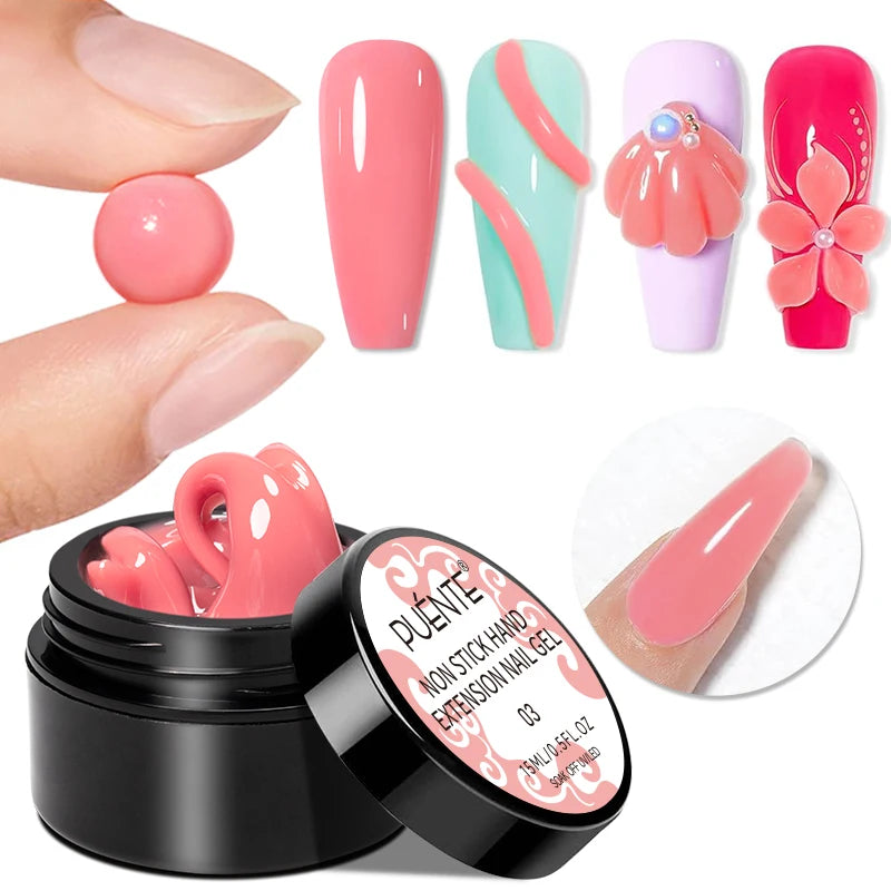 15ML Non Stick Hand Extension Nail Gel Clear White Pink Solid UV Gel Polish For Nail Building 3D Sculpute Carving For Manicure