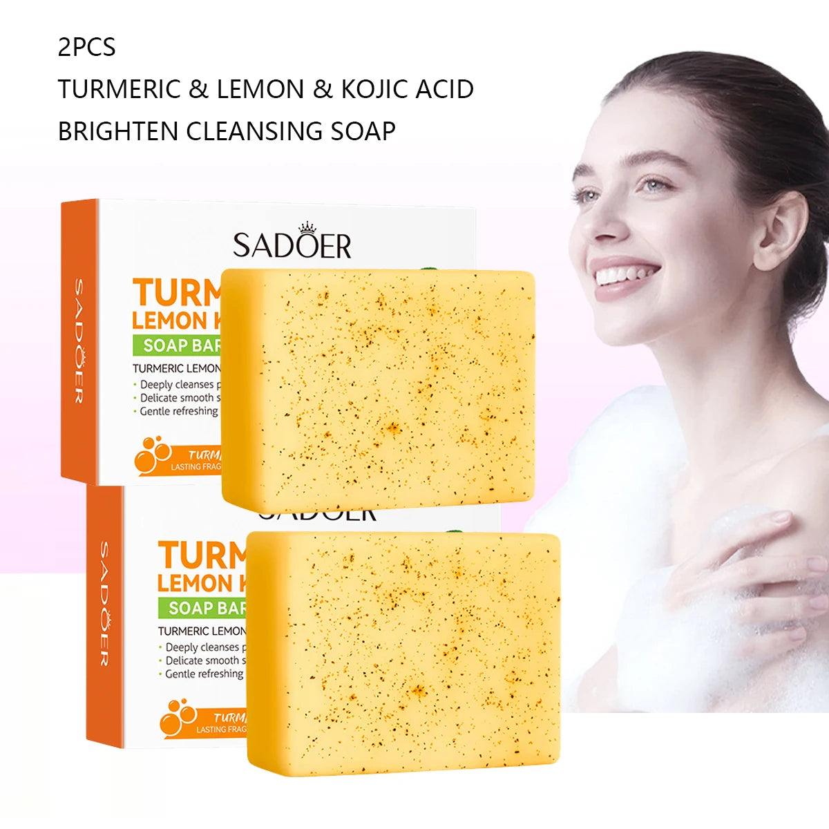 2Pcs/Turmeric Lemon Kojic Acid Deep Cleaning Scrub Soap For Oil Control Acne Removal, Brightening Plant Essential Oil Soap