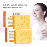 2Pcs/Turmeric Lemon Kojic Acid Deep Cleaning Scrub Soap For Oil Control Acne Removal, Brightening Plant Essential Oil Soap