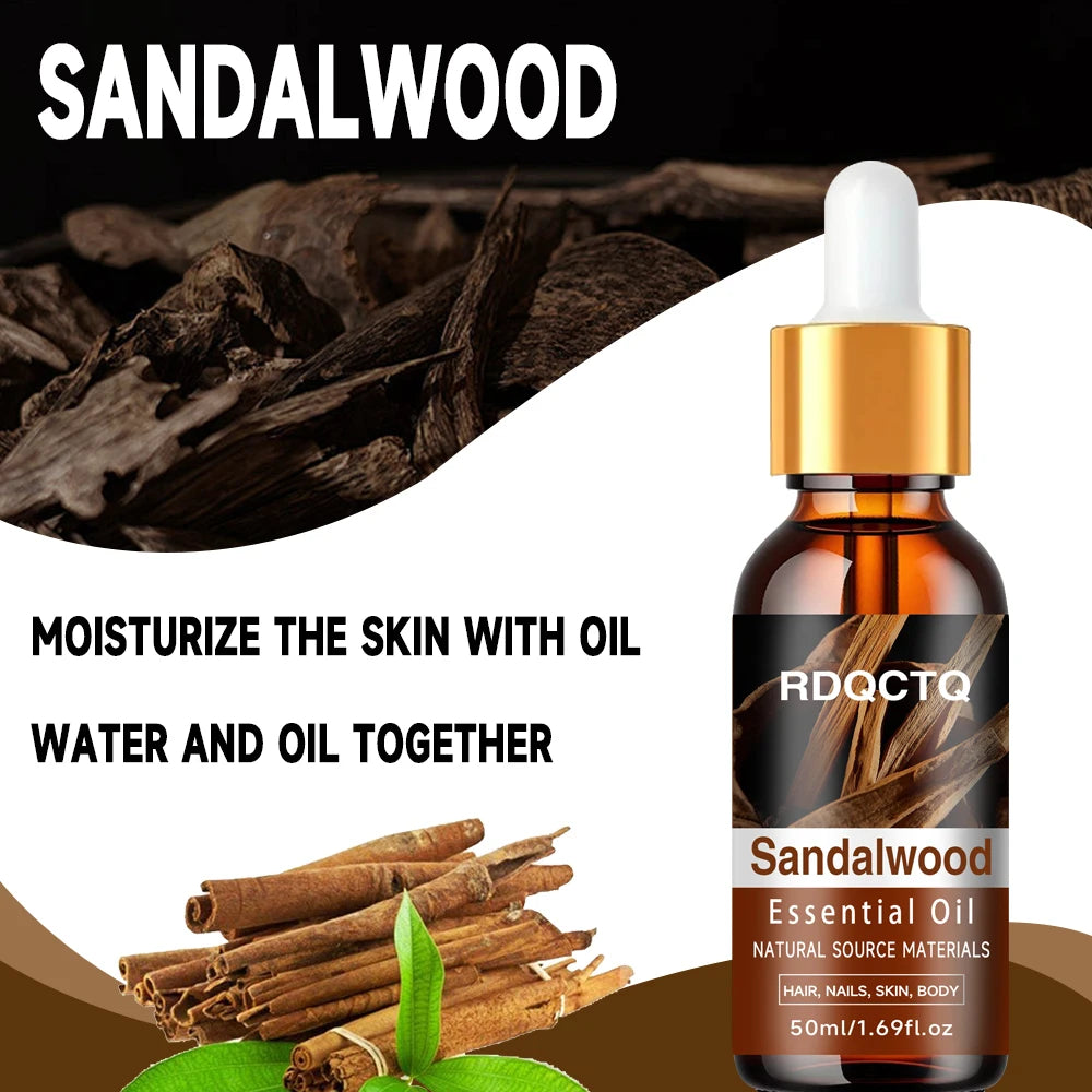 RDQCTQ Sandalwood Essential Oil: Organic Natural Oil for Hair Nails Skin Body - Pure Aromatherapy Care Moisturizer Serum