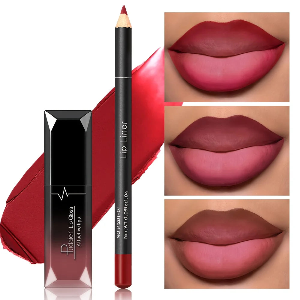 1 Set Matte Lip Gloss and Lip Liner Pen Set - Waterproof, Long-Lasting Coloring, the Ideal Choice for a Perfect Makeup Look