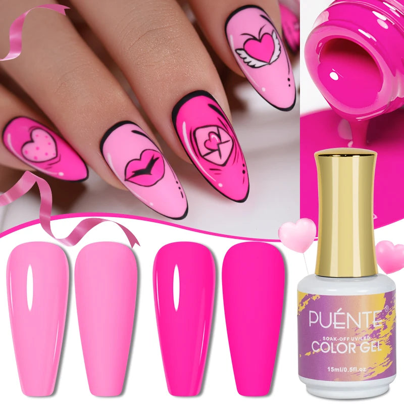PUENTE 15ML Pink Color Gel Nail Polish Romantic French Manicure Nail Gel Soak Off UV Nail Art Varnish For Valentine's Day