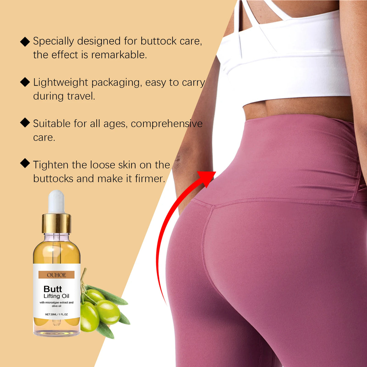 Vitamin E Butt Lifting Oil Hip Enhancement Firming Body Oil Moisturizing Essence Natural Skin Care Body Massage Oil Body Lotion