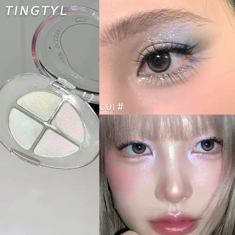 4-Color Pearlescent Highlighters Chameleon Polarized Glitter Diamond Eye Brightening Full Shimmer Highlight Palette Eyes Makeup