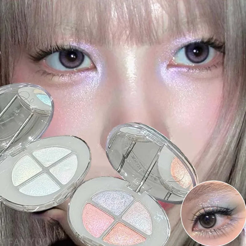 4-Color Pearlescent Highlighters Chameleon Polarized Glitter Diamond Eye Brightening Full Shimmer Highlight Palette Eyes Makeup