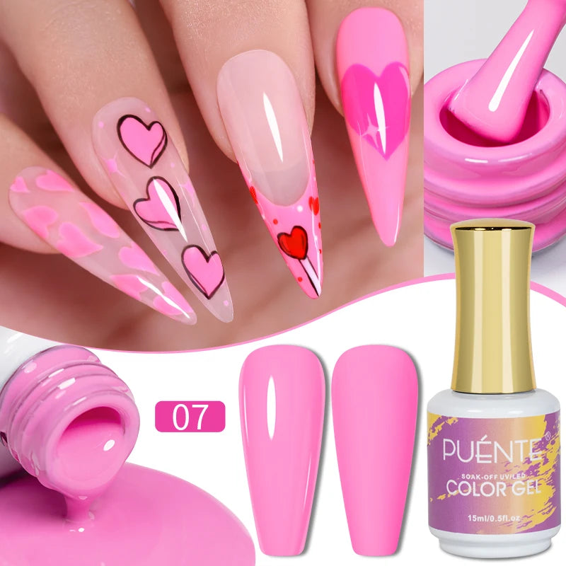 15ML Pink Color Gel Nail Polish High Glossy Romantic Nail Gel Long-Lasting Soak Off UV Nail Art Varnish Gift For Valentine's Day