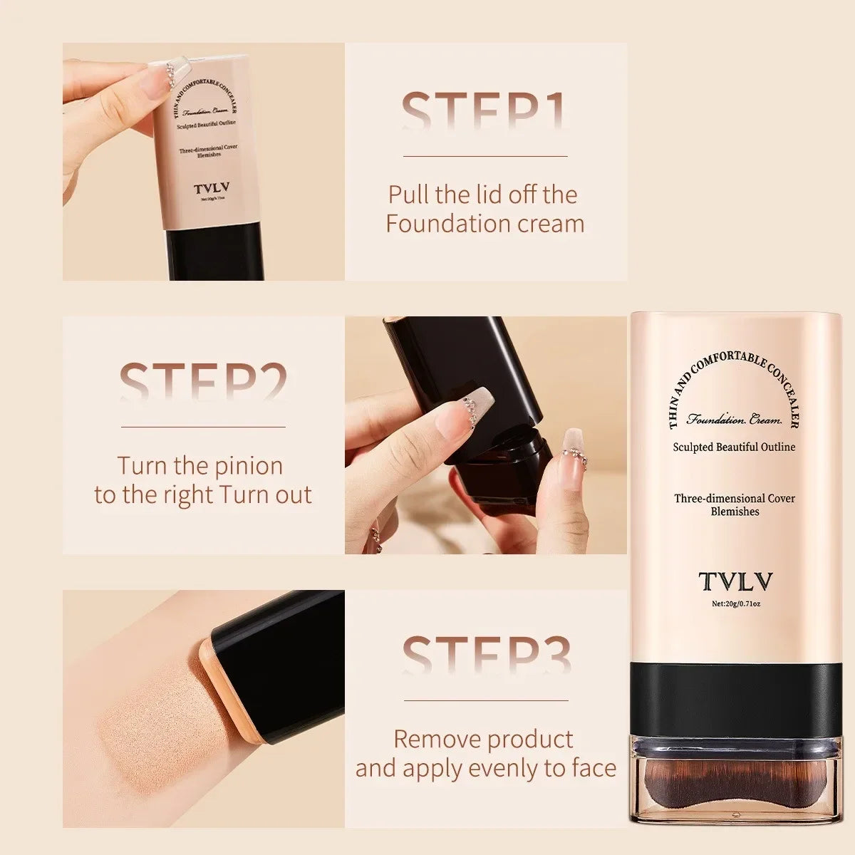 TVLV Velvet Moist Light Eraser Foundation Stick with brush Long-Lasting Flawless Concealer Cream Makeup for Face Beauty Cosmetic