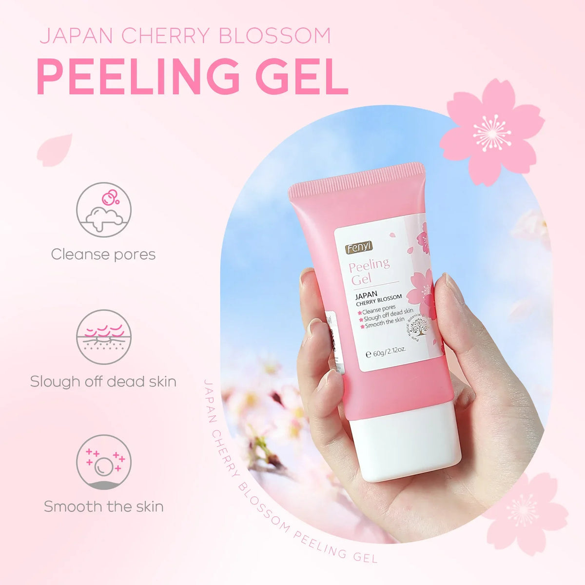 Sakura Exfoliating Gel Face Body Scrub Deep Cleansing Pores Gentle Peel For Blackhead Remove Smooth Brightening Skin 60g