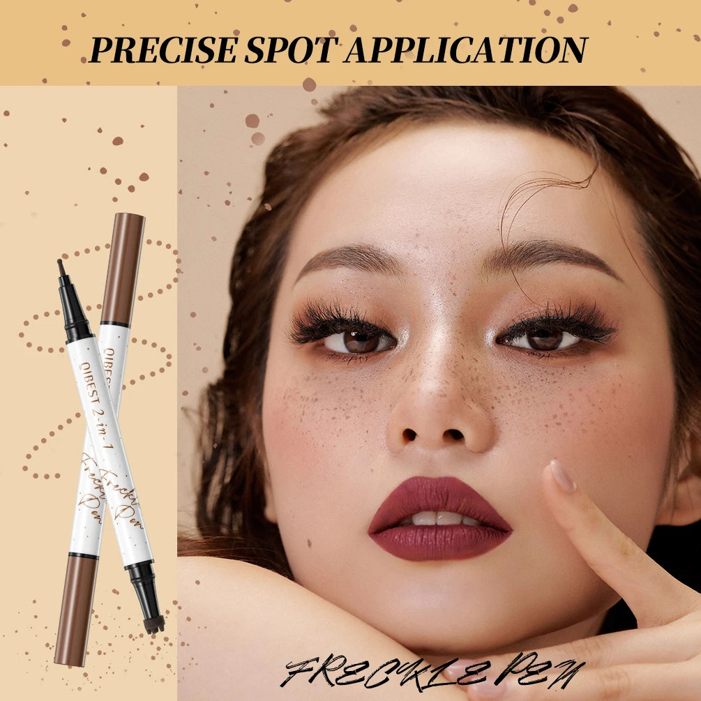 QIBEST Double-end Freckles Stamp Pen Makeup 2-IN-1 Freckle Seal Waterproof Face Concealer Contour Natural Brown Freckle Cosmetic