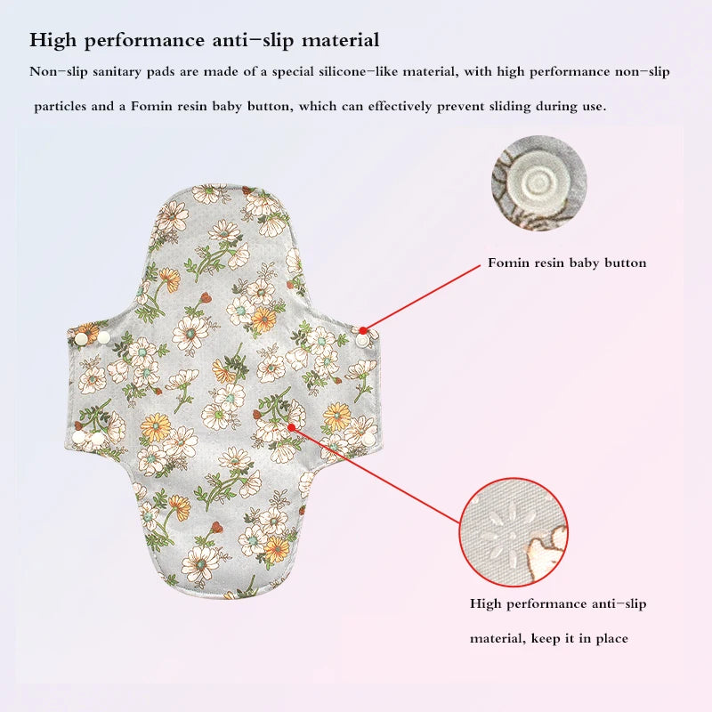 5pcs Anti-Slip Sanitary Pads Graphene Lining Cotton Fabric Breathable Washable Sanitary Napkins for Women Period with Wet Bag