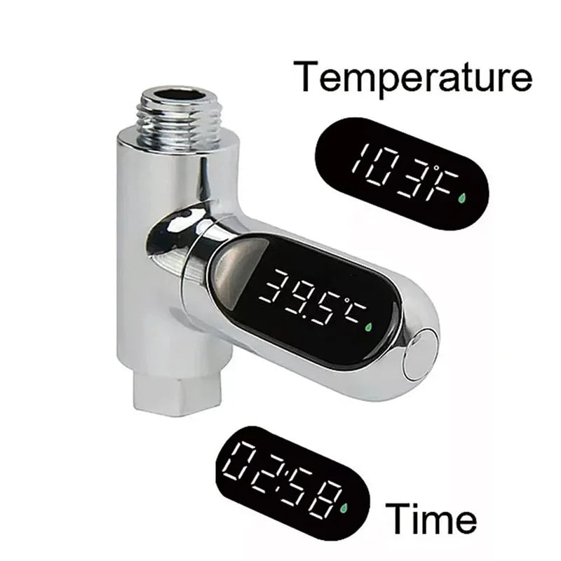 Shower Thermometer LED Display Baby Bath Water Thermometer Meter 360° Rotation Flow Water Self-Generating Temperture Monitor