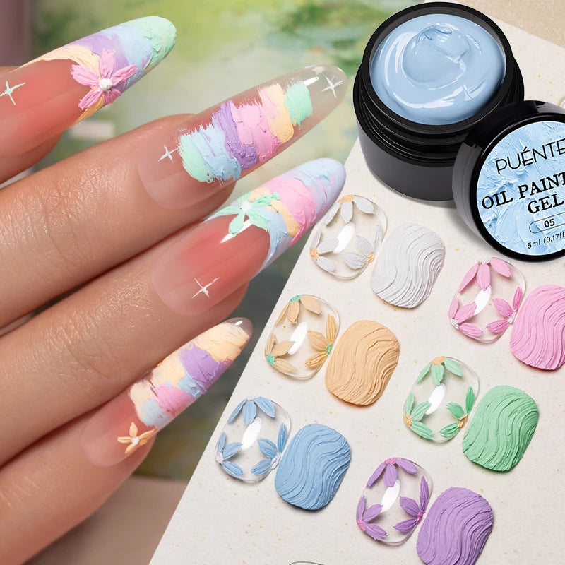 PUENTE 5ML Matte Oil Painting Gel Nail Polish Macaron Colors 3D Drawing Modeling Nail Art Gel Soak Off UV Nail Art Gel Varnish
