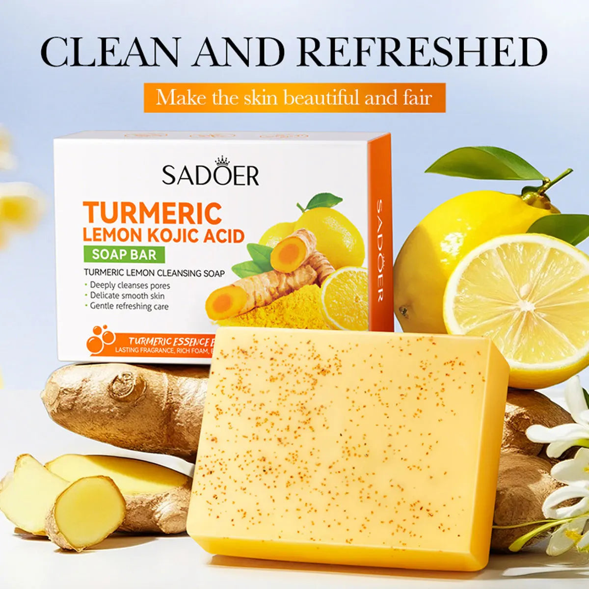 2Pcs/Turmeric Lemon Kojic Acid Deep Cleaning Scrub Soap For Oil Control Acne Removal, Brightening Plant Essential Oil Soap