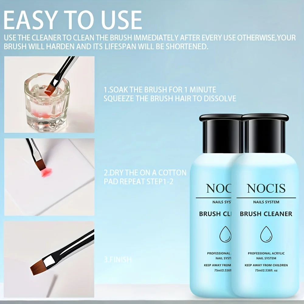 NOCIS 75ml Acrylic Nail Brush Cleaner Acrylic Brush Cleaner Liquid, Nail Gel Brush Cleaner Nail Artist Acrylic Brush Cleaner
