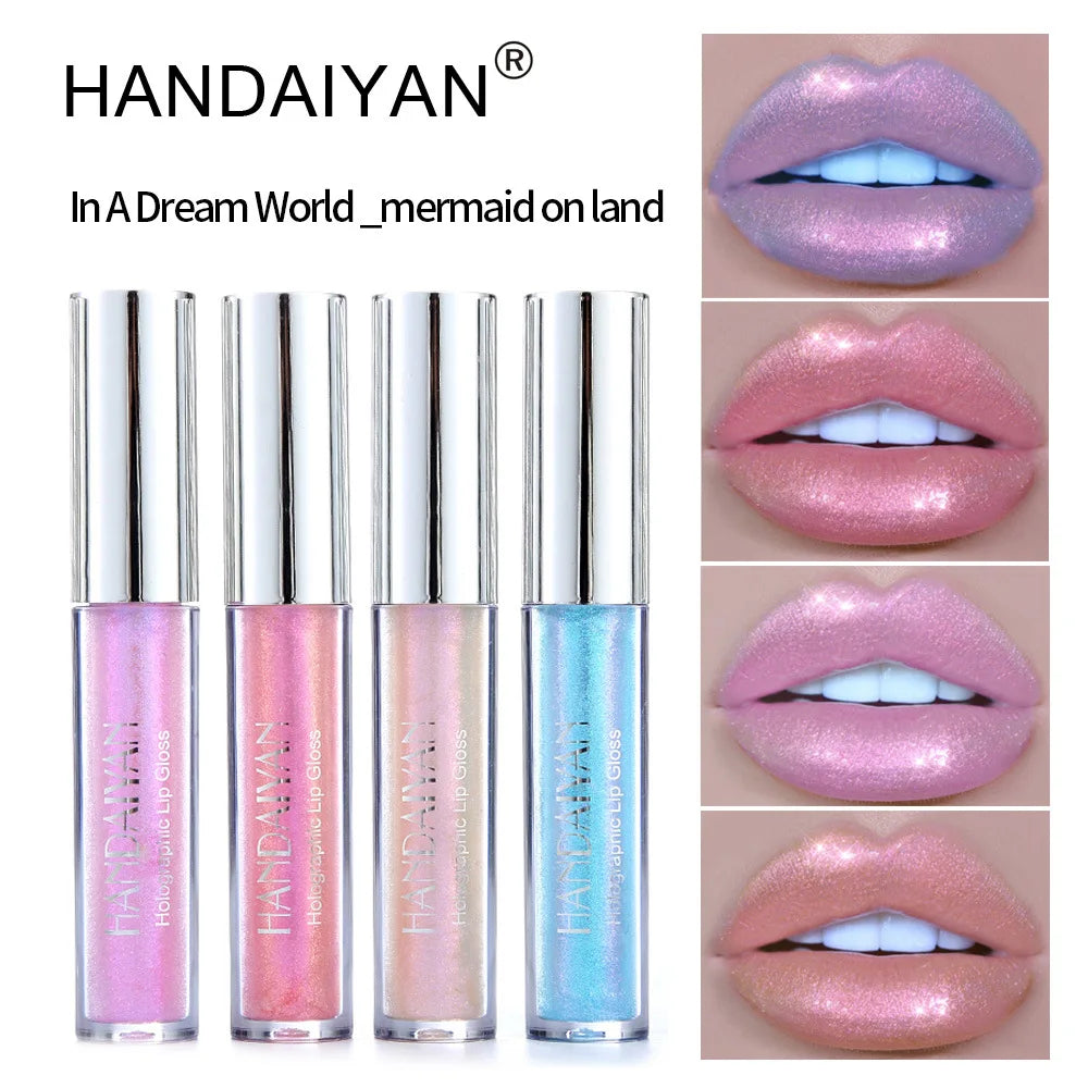 6 Colors Laser Holographic Lip Gloss Liquid Lipstick Mermaid Pigment Longlasting Glitter Lipgloss Waterproof Metallic Lip Makeup