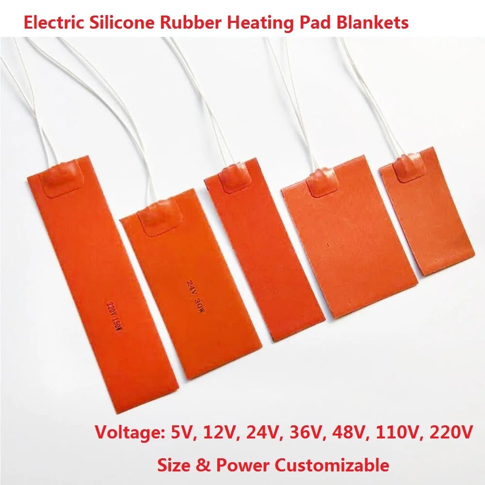 5V 12V 24V 110V 220V 380V Electric Silicone Rubber Heating Pads Blankets Sticker Heated Plate Mat Flexible Waterproof 3D Printer