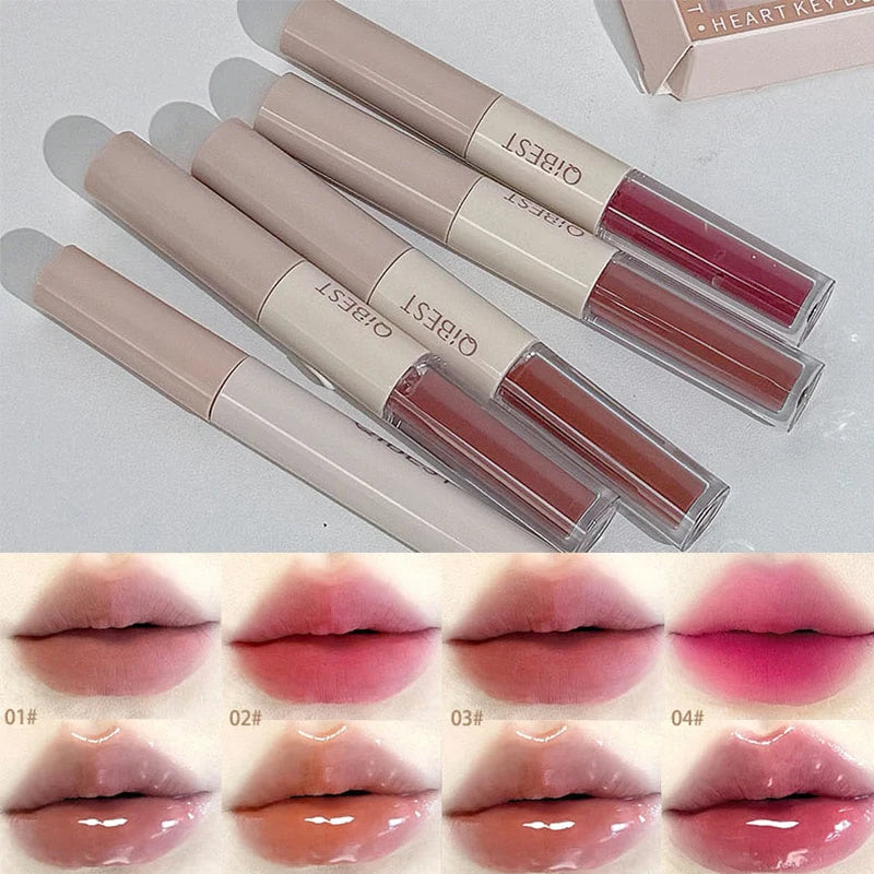QIBEST 4 Colors Double Head Lip Glaze,Pressed Powder,Blush,Eyeshadow, Eyebrow Pencil,Eyeliner,Lip Oil Multipurpose Makeup Kits