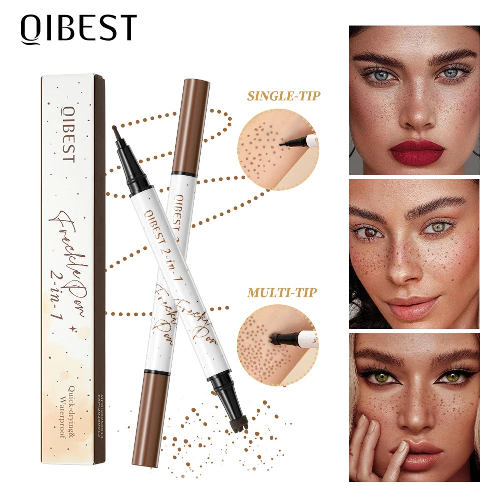 QIBEST Double-end Freckles Stamp Pen Makeup 2-IN-1 Freckle Seal Waterproof Face Concealer Contour Natural Brown Freckle Cosmetic