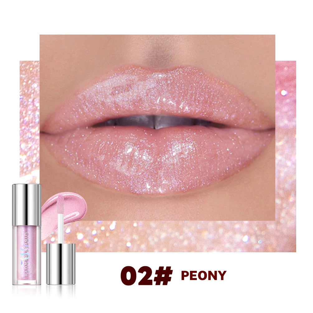 Qibest 8 Colors Moisturizing Diamond Shimmer Glitter Lip Gloss Makeup Sparkling Glitter Liquid Lipstick Pearl Lipgloss Tint